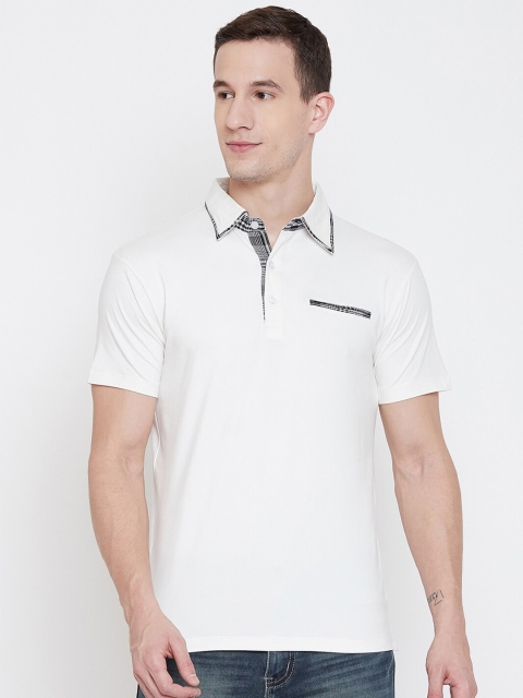 

armure Men White Polo Collar Pockets T-shirt