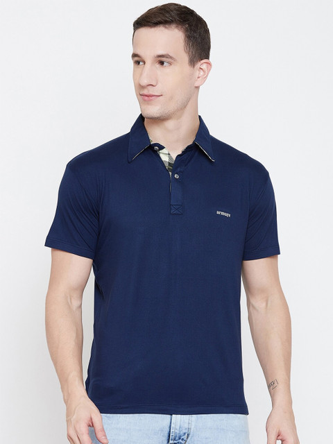 

armure Men Navy Blue Solid Polo Collar T-shirt