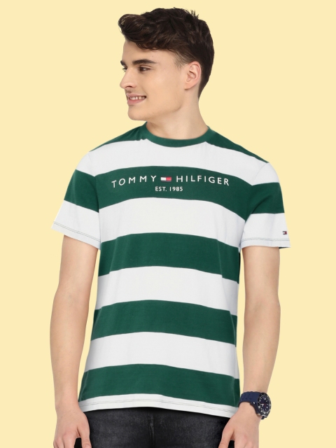 

Tommy Hilfiger Boys White & Green Striped Organic Cotton T-shirt