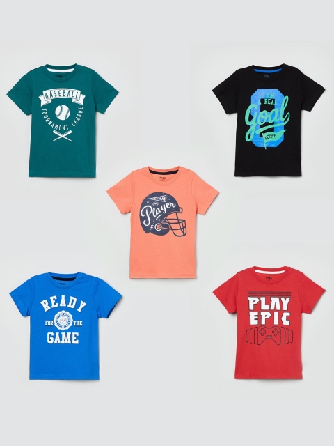 max Boys Multicoloured Typography Printed Applique T-shirt, Multi