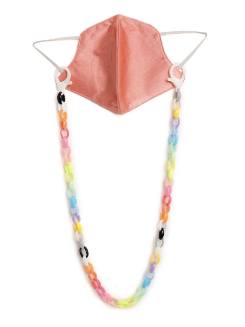 

Blueberry KIDS Girls Pink 2 Ply Satin Reusable Mask with Resin Interlocked Chain