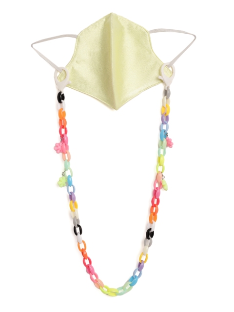 

Blueberry KIDS Girls Lime Green 2 Ply Satin Reusable Mask with Resin Interlocked Chain