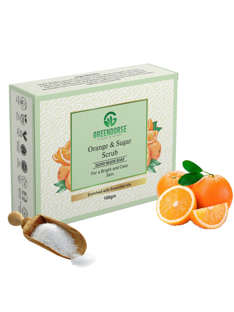 

GREENDORSE Orange & Sugar Scrub Natural Cold-Pressed Handmade Soap For Bright & Clear Skin, Green