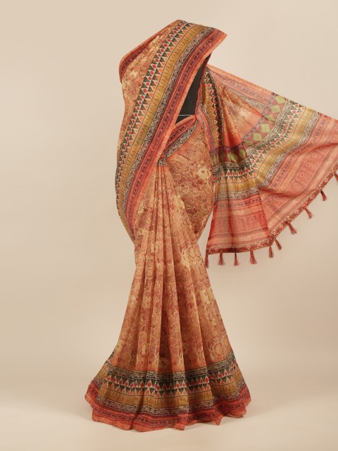 

Pothys Peach-Coloured & Black Printed Cotton Blend Saree