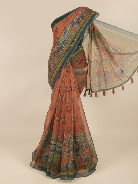 

Pothys Brown & Green Floral Printed Saree