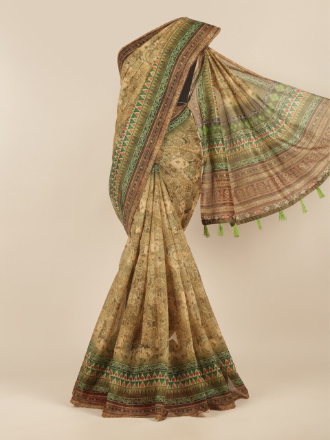 

Pothys Green & Brown Ethnic Motifs Saree