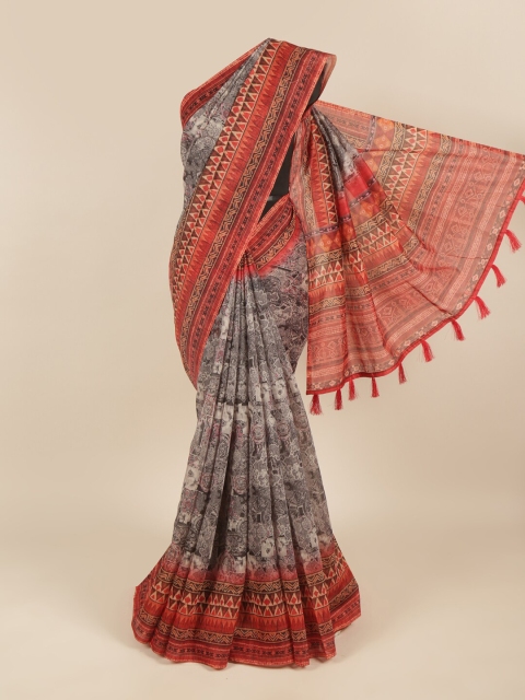 

Pothys Grey & Red Geometric Saree