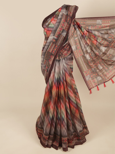 

Pothys Brown & Red Ethnic Motifs Printed Saree