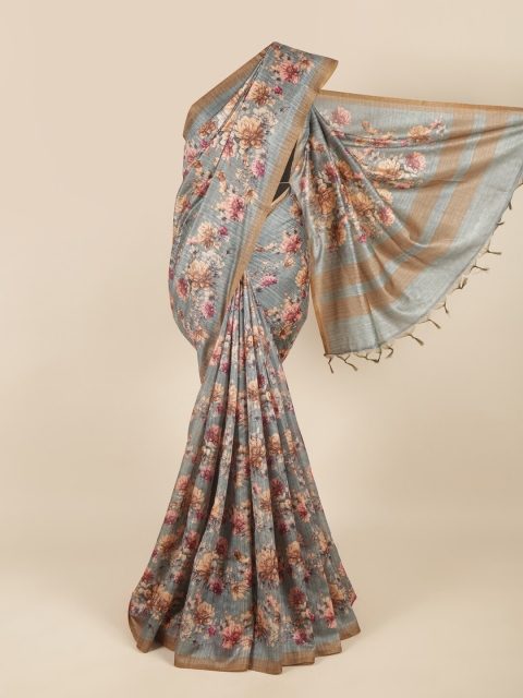 

Pothys Grey & Pink Floral Printed Saree