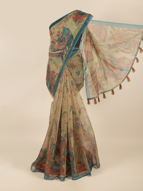 

Pothys Green & Blue Floral Printed Saree