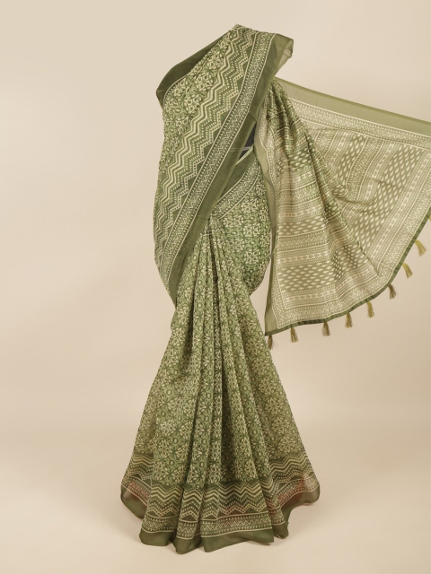 

Pothys Green & Cream-Coloured Floral Saree