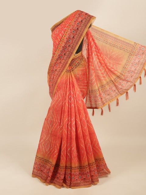

Pothys Orange & Brown Geometric Printed Saree