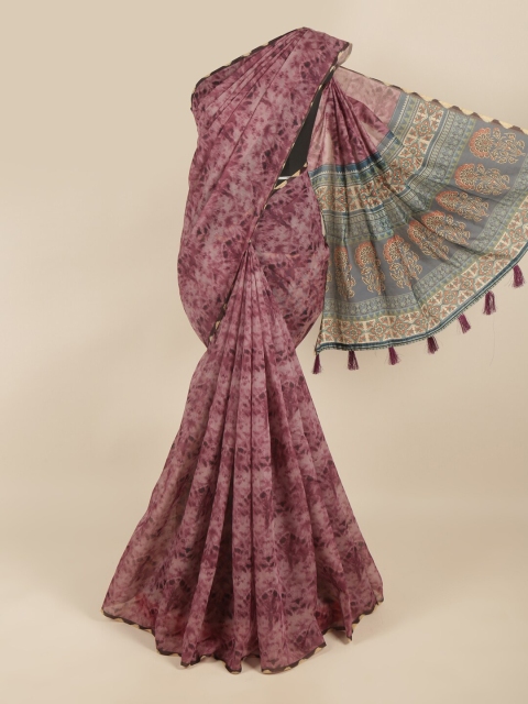 

Pothys Purple & Blue Floral Cotton Blend Saree