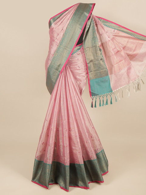 

Pothys Pink & Gold-Toned Floral Embroidered Zari Saree