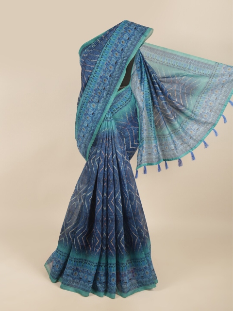 

Pothys Blue & Green Ethnic Motifs Printed Saree