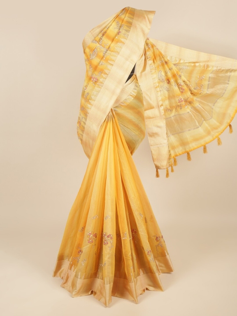 

Pothys Yellow Floral Embroidered Cotton Blend Saree