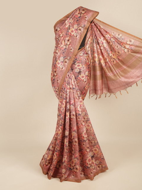 

Pothys Pink & Grey Floral Cotton Blend Saree