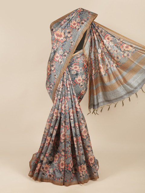 

Pothys Grey & Coral Floral Saree