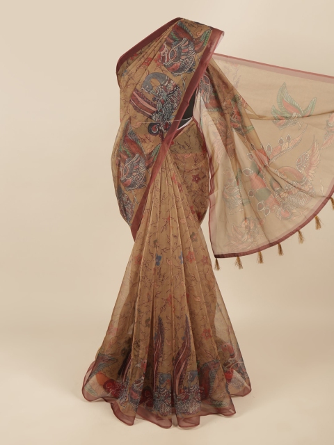 

Pothys Brown & Grey Kalamkari Cotton Blend Saree