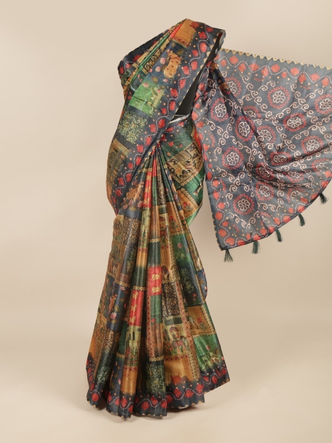

Pothys Green & Navy Blue Ethnic Motifs Saree