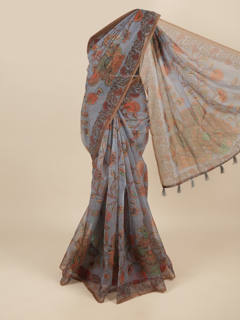 

Pothys Grey & Orange Floral Printed Saree