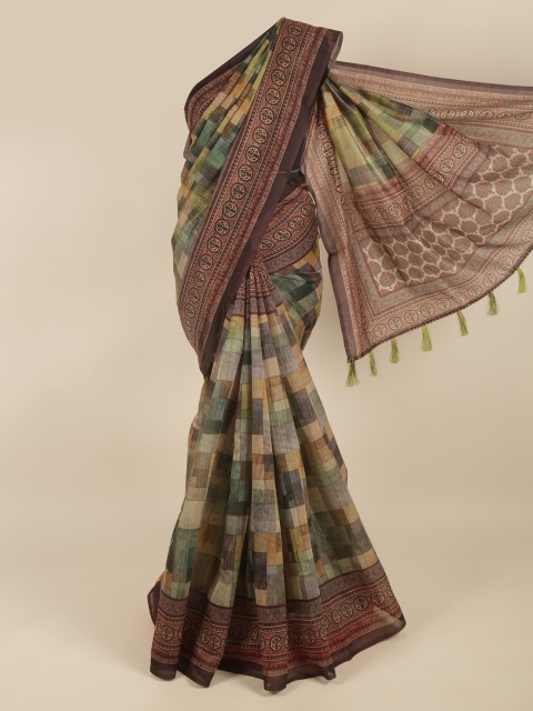 

Pothys Brown & Green Geometric Printed Cotton Blend Saree