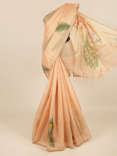

Pothys Peach-Coloured & Green Tissue Cotton Saree