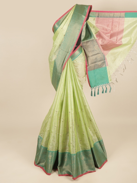 

Pothys Green & Pink Ethnic Motifs Embroidered Saree