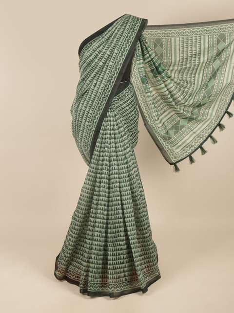 

Pothys Green & Beige Geometric Printed Saree