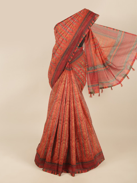 

Pothys Red Ethnic Motifs Printed Cotton Blend Saree