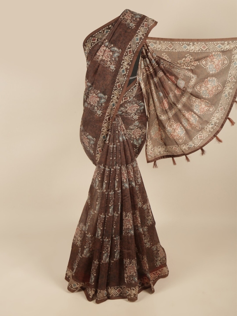 

Pothys Brown & Grey Floral Saree