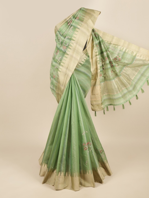 

Pothys Green & Gold-Toned Floral Zari Saree