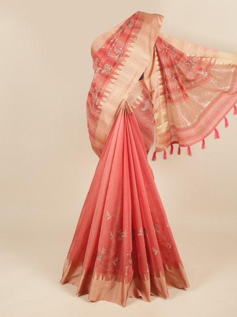 

Pothys Rust & Gold Floral Zari Saree