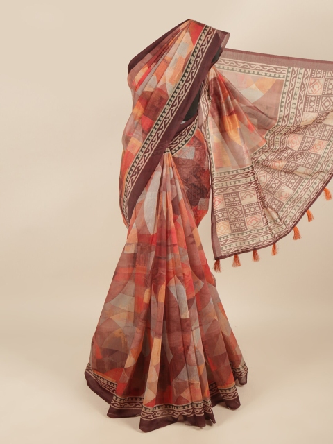 

Pothys Red & Brown Printed Saree