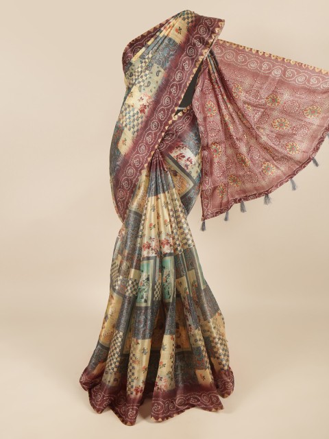 

Pothys Grey & Brown Floral Printed Saree