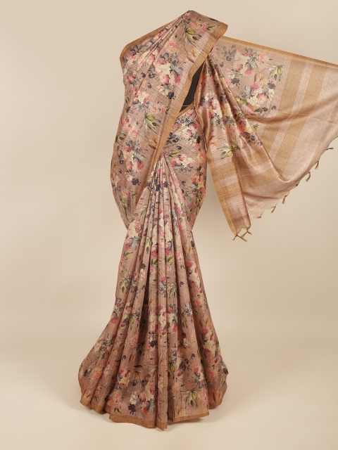 

Pothys Brown & Grey Floral Saree