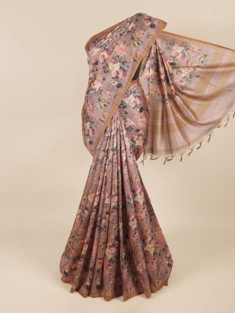

Pothys Mauve & Tan Floral Cotton Blend Saree