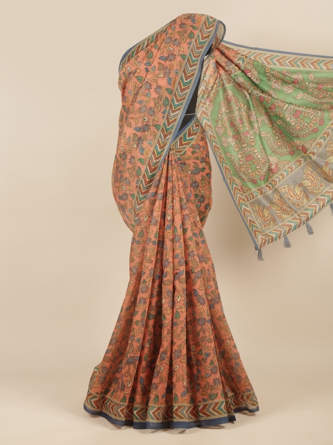 

Pothys Peach-Coloured & Green Cotton Blend Saree