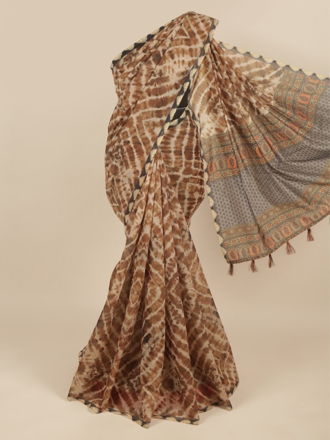

Pothys Brown & Beige Tie and Dye Printed Saree
