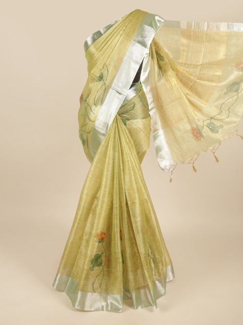 

Pothys Green & Silver-Toned Floral Zari Saree