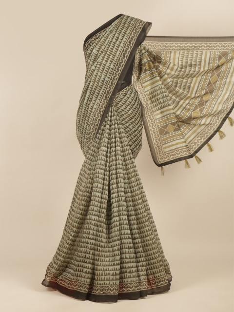 

Pothys Green & Coffee Brown Geometric Printed Saree