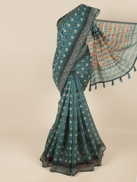 

Pothys Green Batik Printed Cotton Blend Saree