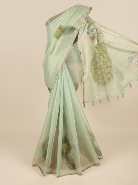 

Pothys Green Printed Tissue Cotton Saree