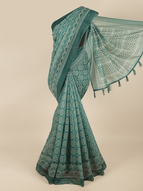 

Pothys Green & Off White Floral Printed Saree