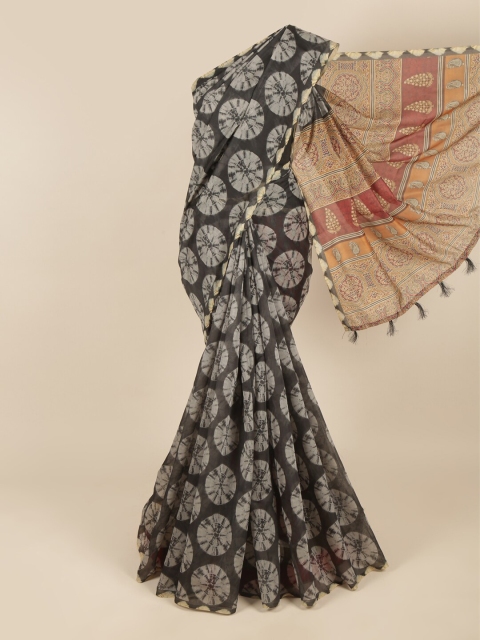 

Pothys Grey & Black Floral Printed Saree