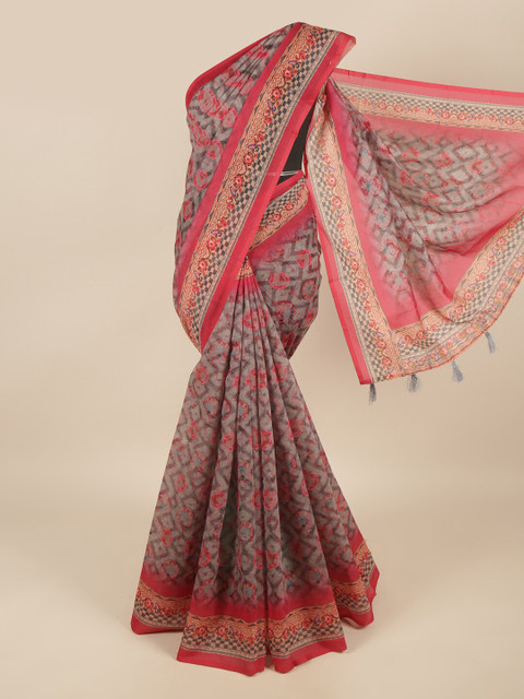 

Pothys Grey & Red Geometric Printed Saree