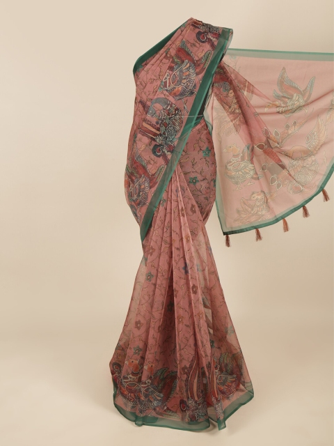 

Pothys Mauve & Green Ethnic Motifs Printed Cotton Blend Saree