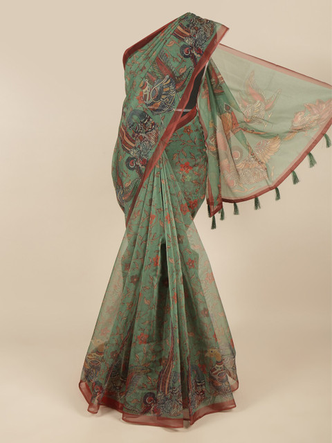 

Pothys Green & Brown Ethnic Motifs Saree
