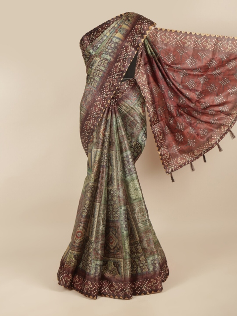 

Pothys Green & Brown Ethnic Motifs Saree