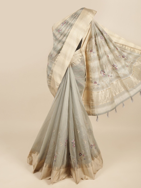 

Pothys Grey Cotton Blend Zari Saree